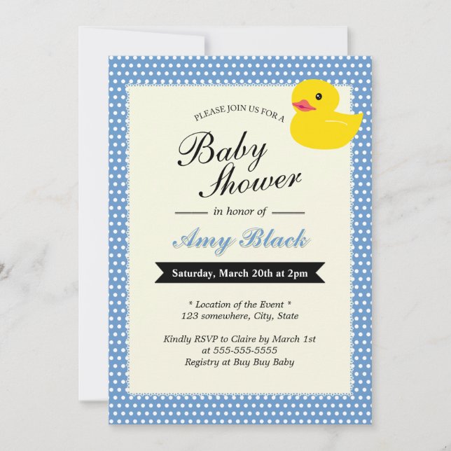 Cute Rubber Duck Polka Dots Baby Shower Invitation (Front)
