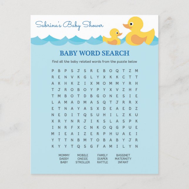 Cute Rubber Duck Theme Baby Shower Game Flyer (Back)