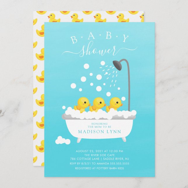 Cute Rubber Duck Triplets Baby Shower Invitation (Front/Back)