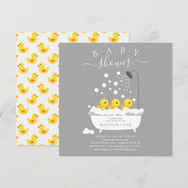 Cute Rubber Duck Triplets Baby Shower Invitation (Front/Back)