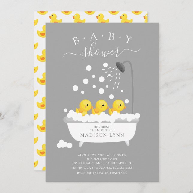 Cute Rubber Duck Triplets Baby Shower Invitation (Front/Back)