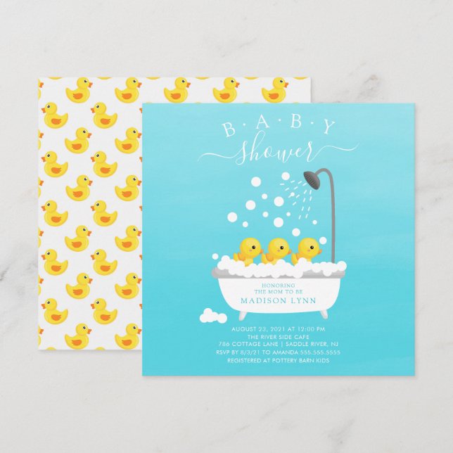 Cute Rubber Duck Triplets Baby Shower Invitation (Front/Back)