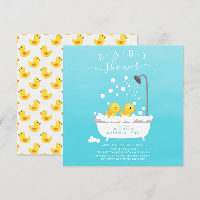 Cute Rubber Duck Twins Baby Shower Invitation (Front/Back)