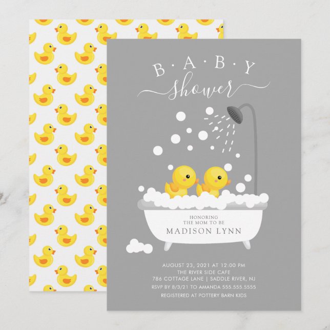 Cute Rubber Duck Twins Baby Shower Invitation (Front/Back)