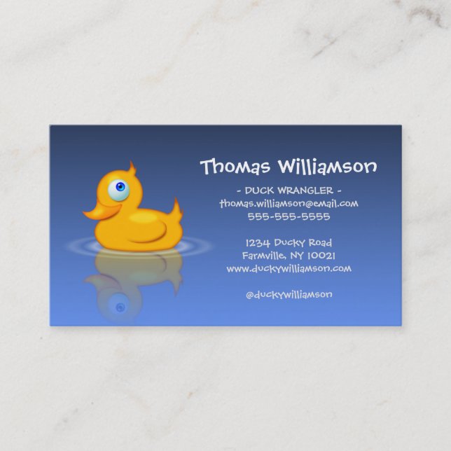 Cute Rubber Duck With Informal Typography Business Card (Front)