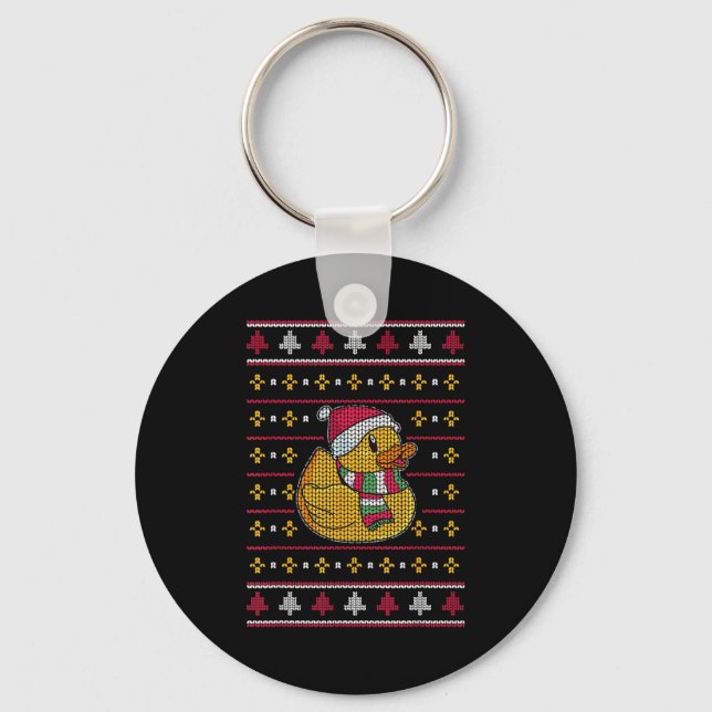 Cute Rubber Duckie Duck Christmas Santa Clause  Key Ring (Front)