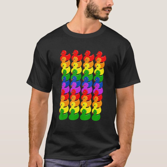 Cute Rubber Ducks Ducklings   LGBTQ Gay Lesbian Pr T-Shirt (Front)