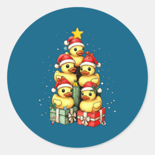 Cute Rubber Ducks Le Duckie Christmas Tree Xmas Ha Classic Round Sticker