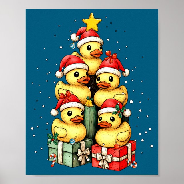 Cute Rubber Ducks Le Duckie Christmas Tree Xmas Ha Poster (Front)