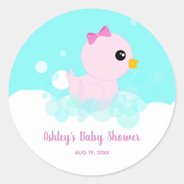 Cute Rubber Ducky Baby Girls Classic Round Sticker (Front)