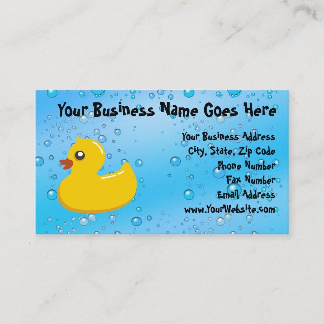 Cute Rubber Ducky/Blue Bubbles Business Card (Front)