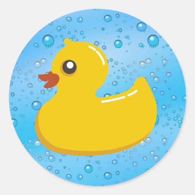 Cute Rubber Ducky/Blue Bubbles Classic Round Sticker (Front)