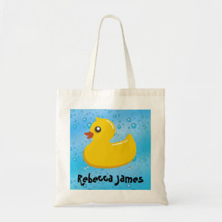 Cute Rubber Ducky/Blue Bubbles Tote Bag