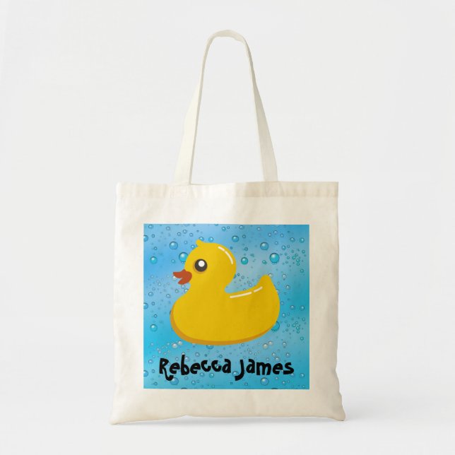 Cute Rubber Ducky/Blue Bubbles Tote Bag (Front)