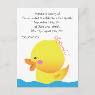Cute Rubber Ducky Girl Birthday Invitation