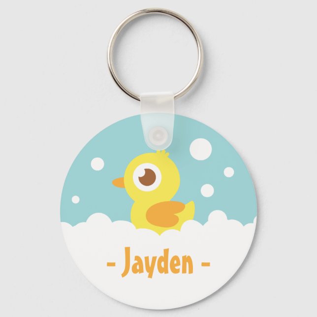 Cute Rubber Ducky in Bubble Bath Key Ring (Front)