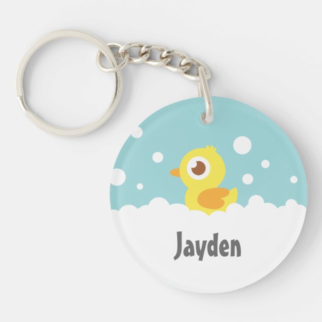 Cute Rubber Ducky in Bubble Bath Key Ring (Front)