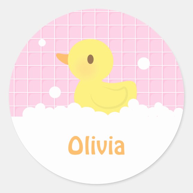 Cute Rubber Ducky in Shower For Girls Classic Round Sticker (Front)
