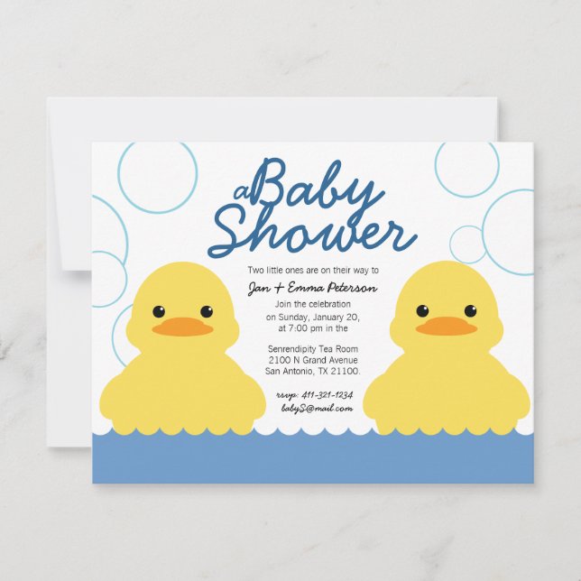 cute rubber ducky TWIN BABY SHOWER invitation (Front)