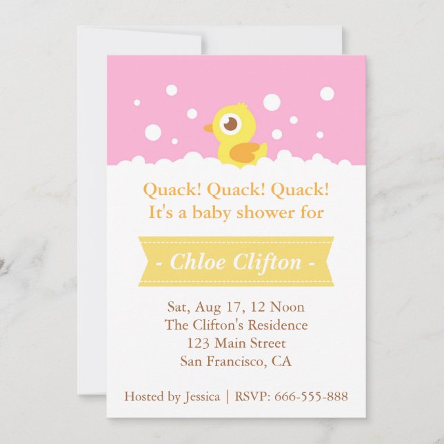 Cute Rubber Ducky with Bubbles Baby Shower Party Invitation (Front)
