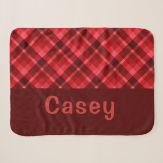 Cute Ruby Red Plaid Monogram Small Sherpa Blanket