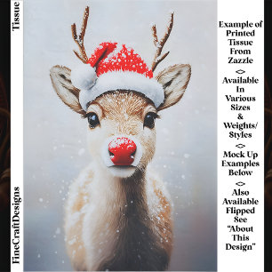 Cute Rudolf In Santa Hat In Snow EK2L Decoupage Tissue Paper