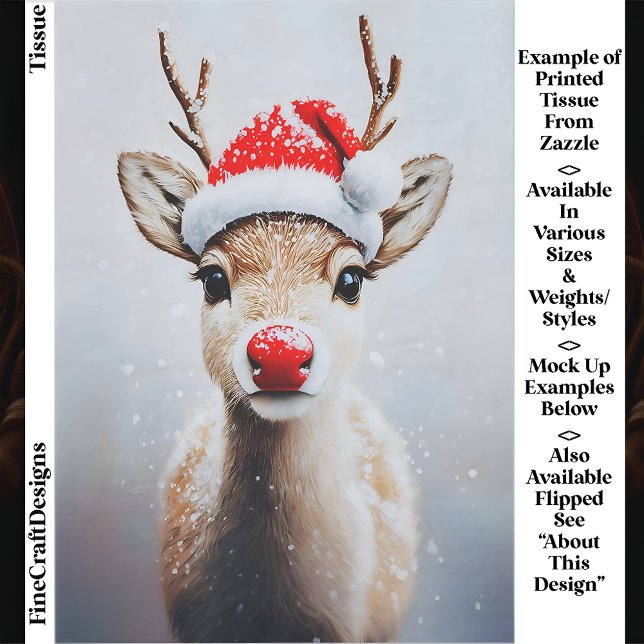Cute Rudolf In Santa Hat In Snow EK2R Decoupage Tissue Paper (Creator Uploaded)