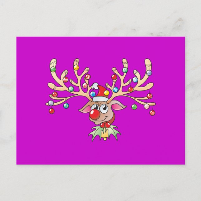 Cute Rudolf Reindeer with Christmas Lights Invites (Front)