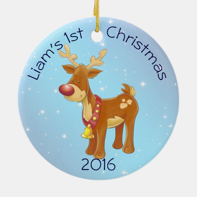 Cute Rudolph for Baby's 1st Christmas Ceramic Tree Decoration (Back)