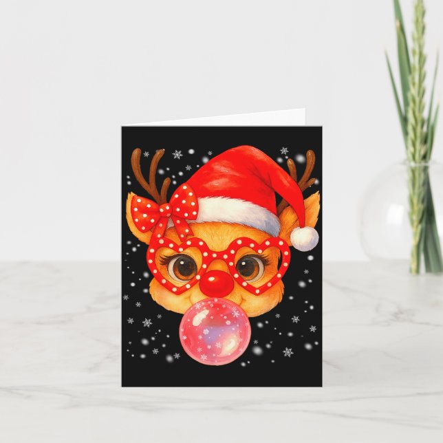 Cute Rudolph Red Nose Bubble Gum Christmas Xmas Gi Card (Front)