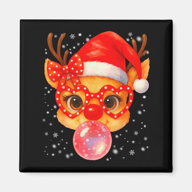 Cute Rudolph Red Nose Bubble Gum Christmas Xmas Gi Magnet (Front)
