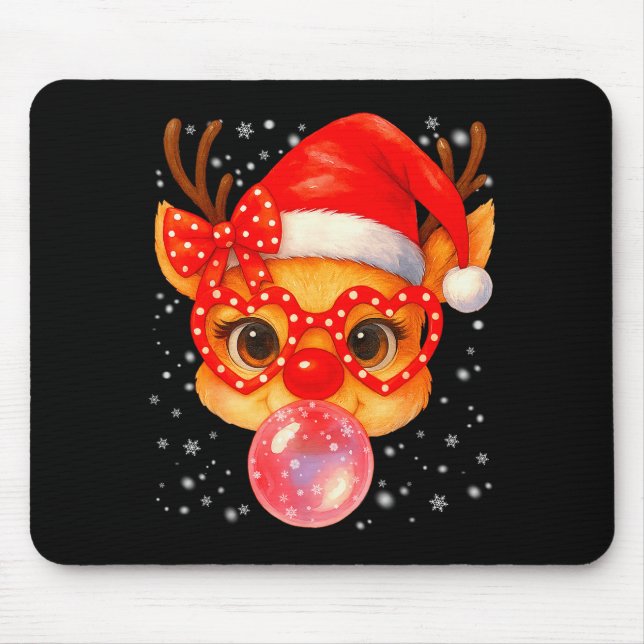 Cute Rudolph Red Nose Bubble Gum Christmas Xmas Gi Mouse Mat (Front)