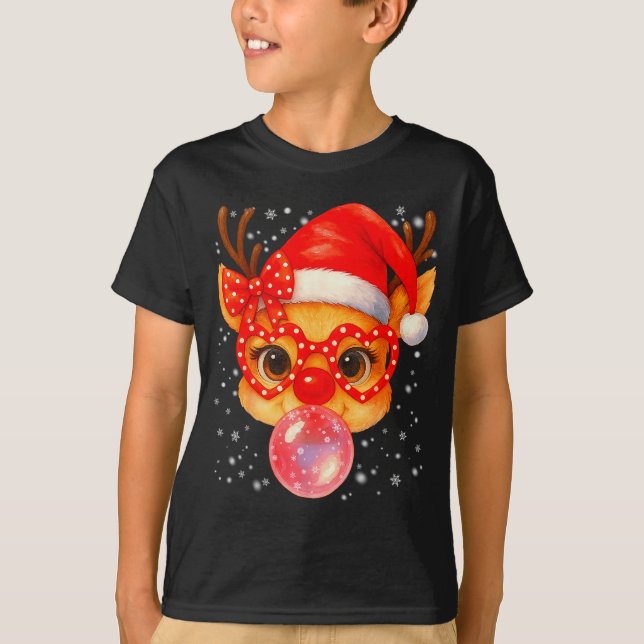 Cute Rudolph Red Nose Bubble Gum Christmas Xmas Gi T-Shirt (Front)