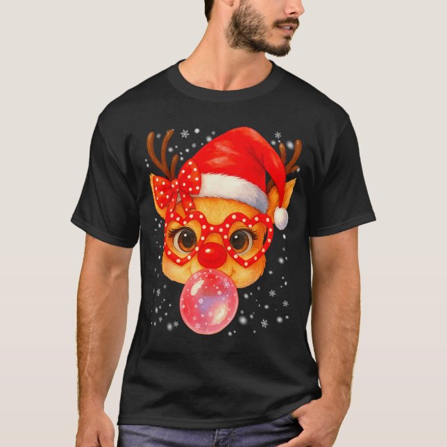 Cute Rudolph Red Nose Bubble Gum Christmas Xmas Gi T-Shirt (Front)
