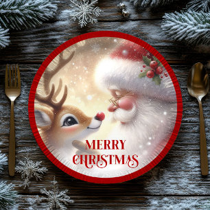 Cute Rudolph Red Nose Cartoon Christmas Paper Plat Plate