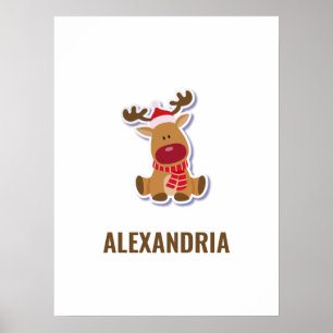 Cute Rudolph reindeer Christmas Custom Name Poster