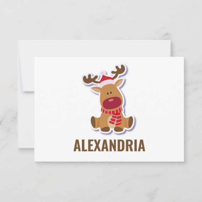 Cute Rudolph reindeer Christmas Custom Name Thank You Card (Front)