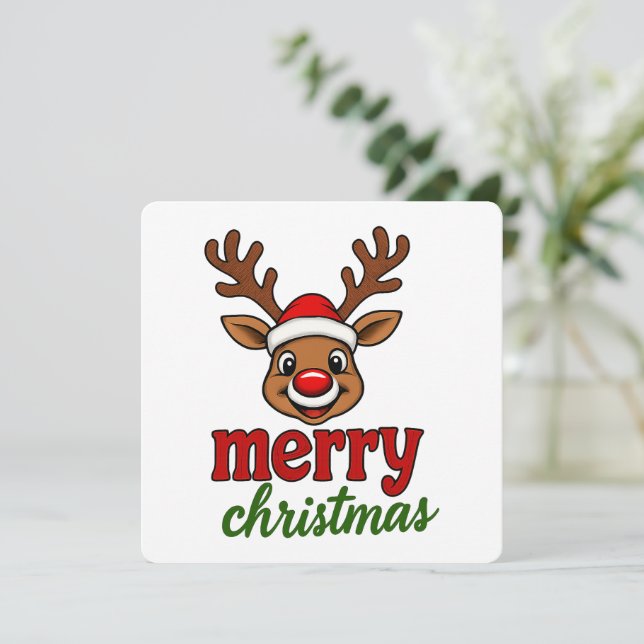 Cute Rudolph Reindeer Merry Christmas Invitation (Standing Front)
