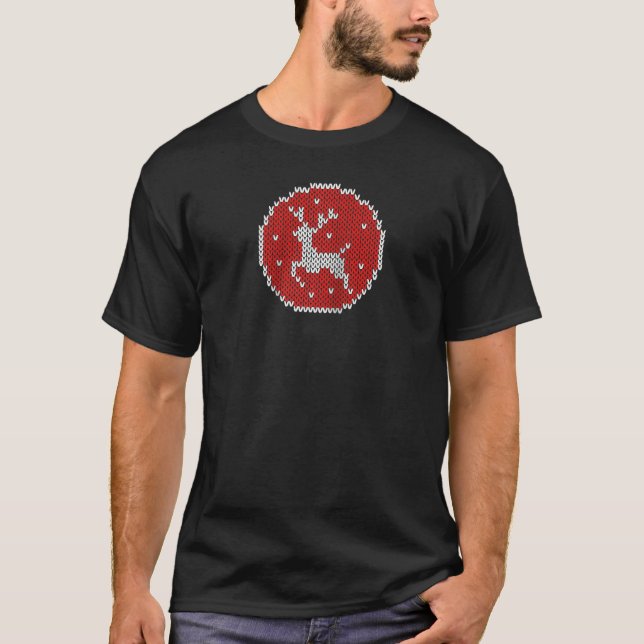 Cute Rudolph Reindeer Snow Globe Knit Pattern Chri T-Shirt (Front)