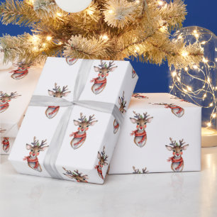 Cute Rudolph Reindeer Winter Holiday Watercolor Wrapping Paper