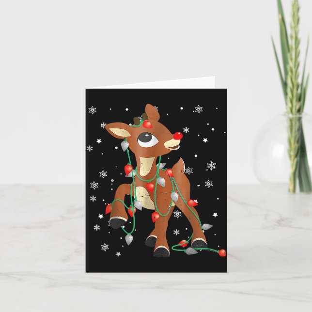 Cute Rudolph The Red Nose Reindeer For Kids Christ Card (Front)