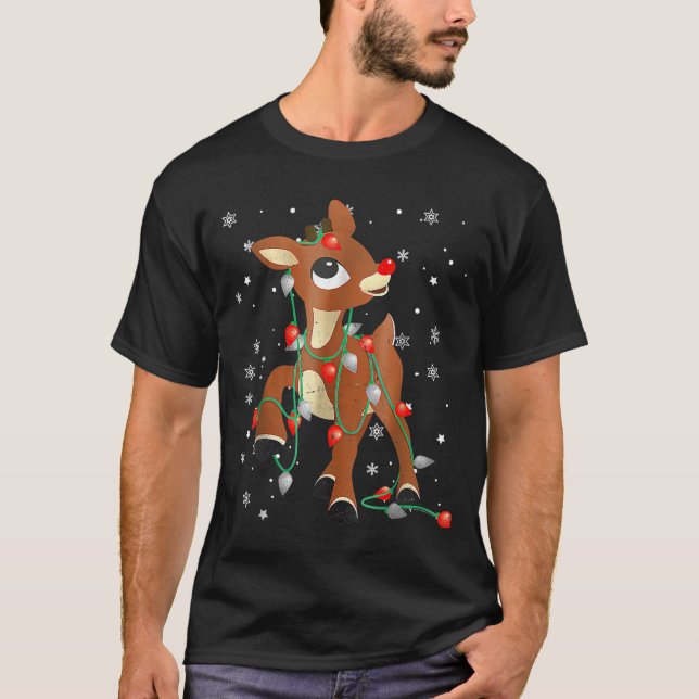 Cute Rudolph The Red Nose Reindeer For Kids Christ T-Shirt (Front)
