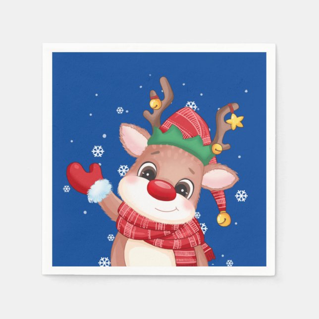 Cute Rudolph The Red Nose Reindeer Napkin (Front)