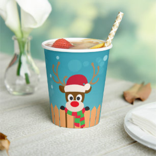 Cute Rudolph The Red Nose Reindeer Paper Cup
