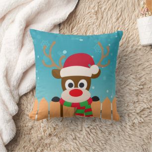 Cute Rudolph The Red Nose Reindeer   Throw Pillow