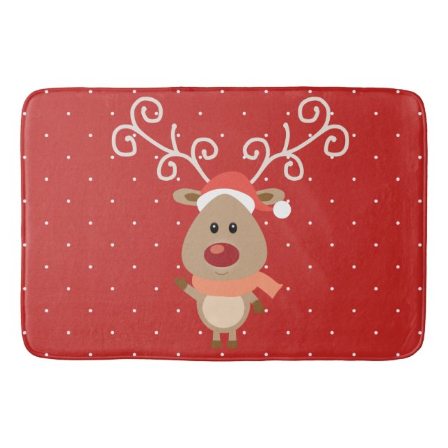Cute Rudolph the red nosed reindeer cartoon Bath Mat (Front)