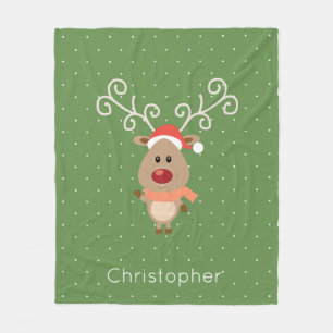 Cute Rudolph the red nosed reindeer cartoon Fleece Blanket
