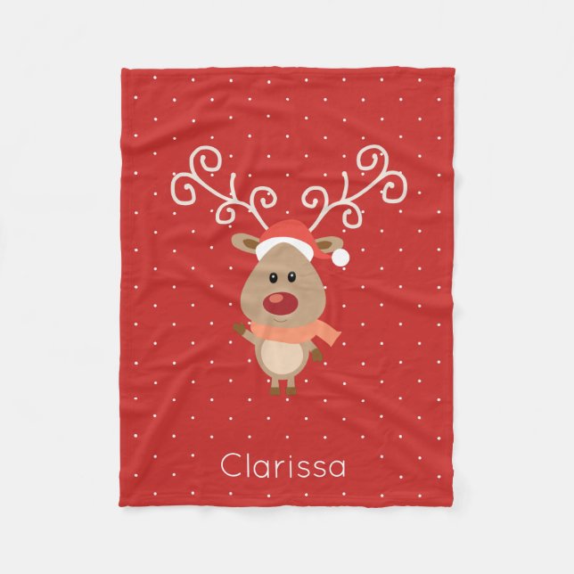 Cute Rudolph the red nosed reindeer cartoon Fleece Blanket (Front)