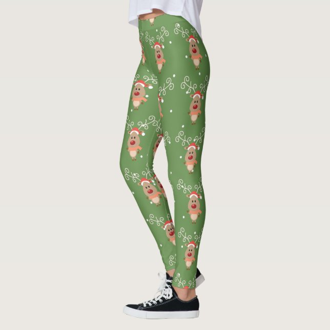 Cute Rudolph the red nosed reindeer cartoon Leggings (Left)