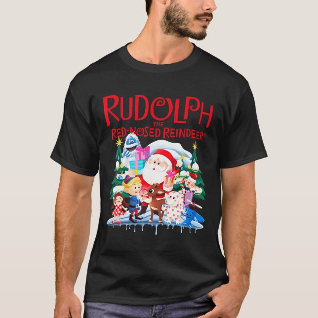 Cute Rudolph The Red Nosed Reindeer Christmas Spec T-Shirt (Front)